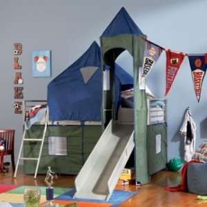 Youth Beds and Bunks Blue & Green Twin Tent Bunk Bed with Slide 