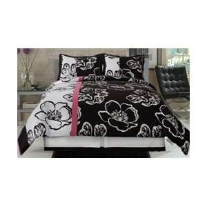  Black, White & Pink Striped Comforter & Sham   Twin XL 
