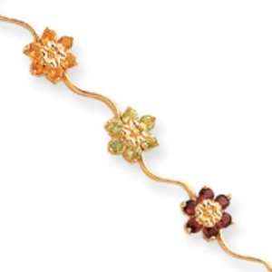 14k Gold 7in Completed Genuine Fancy Floral Gemstone Rainbow Bracelet