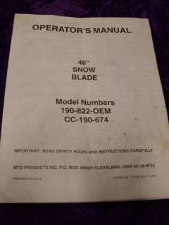 MTD 46 Snow Blade Operators Manual  