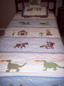 Pottery Barn Kids Twin Quilt Knight Horse Dragon Castle  