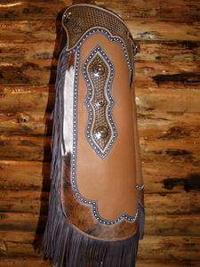   Made Hand Tooled Brown Hair On Cowhide Trim Chinks Chaps Silver Spots