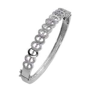  Sterling Silver Round Pattern Clear CZ Bangle Jewelry