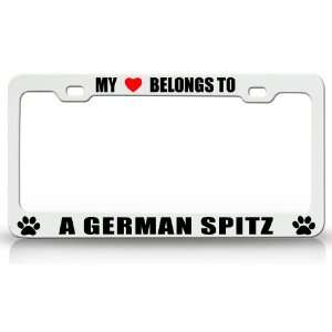 MY HEART BELONGS TO A GERMAN SPITZ Dog Pet Steel Metal Auto License 