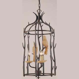   AGED LK STEEL/AGED LK DRIFTWOOD RESIN BIRDS IN A CAGE CHANDELIER NICE