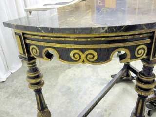 Vintage Neoclassical Black Marble Top Sofa Wall Table  