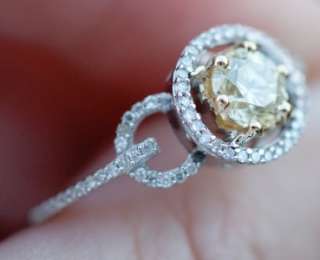 79 ct Round CANARY YELLOW & WHITE Halo Diamond Engagement Ring 14K WG 
