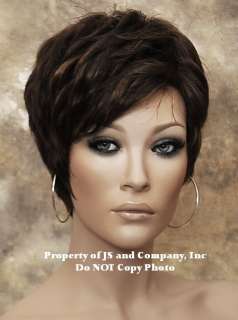 100% Human Hair Short Pixie curly and full fringe wig Brown mix  