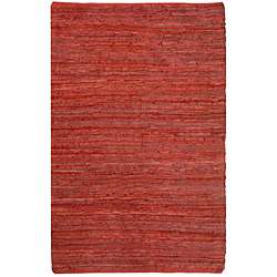 Hand woven Chindi Flat weave Leather Rug (5 x 8)  