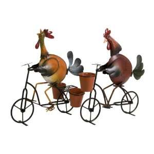  Wrought Iron Rooster Bicycle Planter   Set of 2