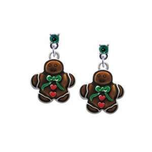 Gingerbread Boy Emerald Swarovski Post Charm Earrings