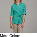 RQT Womens Belted 3/4 sleeve Collared Top Was $34.99 