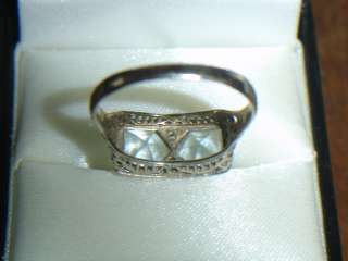 ANTIQUE 14K WHITE GOLD FILIGREE Aquamarine DIAMOND Ring  