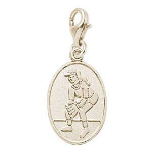 Rembrandt Charms Female Softball Charm with Lobster Clasp, 14k Yellow 