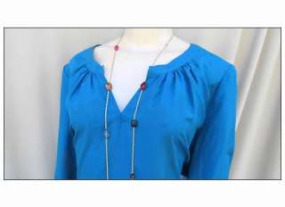 NEW Lord & Taylor Bali Blue V Neck Silk Blend Tunic Blouse Shirt 