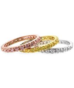 Eternity Band CZ Clear, Pink, Light Green Ring Set  