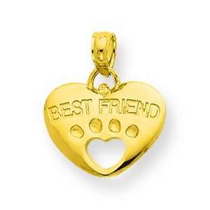  14k Best Friend On Heart With Cut Out Paw Pendant Jewelry
