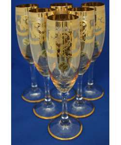 Set of 6 Gold Accented Champagne Flutes  