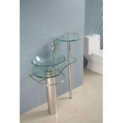   Wallmount Bathroom Pedestal Glass Sink Vanity Combo  
