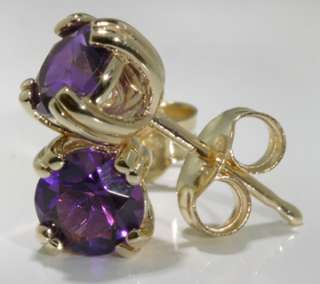 14k Yellow Gold Stud Earrings 8 Prong Set 5mm Round Amethyst 1.0 ctw 