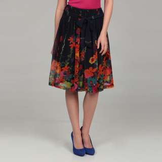 Lola P Womens Navy Floral Elastic Waist Skirt  