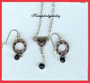 Black and silver heart necklace with earrings  
