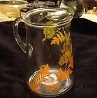 Vintage Glass Pitcher with Ice Lip Leaf And Flower Design Juice or 