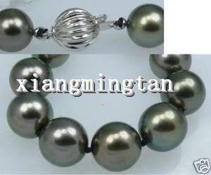 AAA+1712 13mm REAL south sea black pearl necklace 14K  