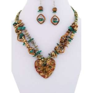  Murano Glass Heart Necklace Set ~ Fashion Jewelry 