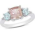 Sterling Silver 2 1/4ct TGW Morganite, Blue Topaz and Diamond Accent 