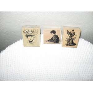 Victorian Ladies Rubber Stamps Set of 3