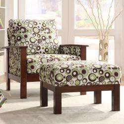 Hills White/ Moss/ Brown Bubble Print Chair with Ottoman   