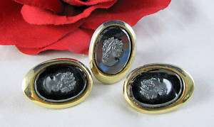 Vintage Sarah Coventry Cameo Ring & Earrings CAT RESCUE  
