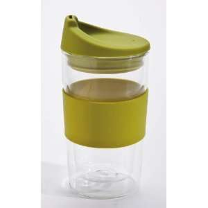 Double Wall Glass Travel Cup w/Silicone Lid & Sleeve 10oz, Green 