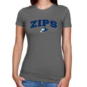  NCAA Akron Zips Ladies Charcoal Logo Arch T shirt Sports 