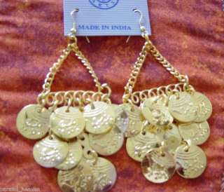 GOLD TONE COIN CHAIN INDIA EARRINGS TRIBAL INDIA GOTHIC  