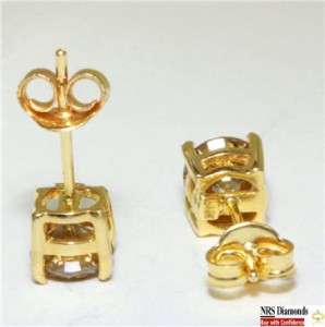 30CT Champagne Diamond 14K Yellow Gold Earring Studs  