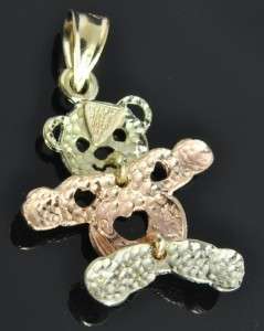  Hills Tri Color 14K Rose & Green Gold Movable Teddy Bear Charm Pendant