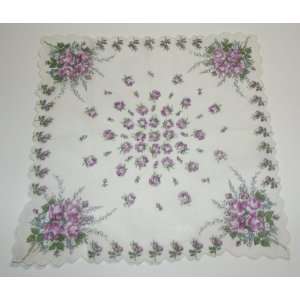 Vintage Ladies Handkerchief With Spring Purple Floral 
