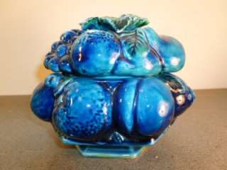 Vintage Inarco Mood Indigo Blue Fruit Covered Bowl  