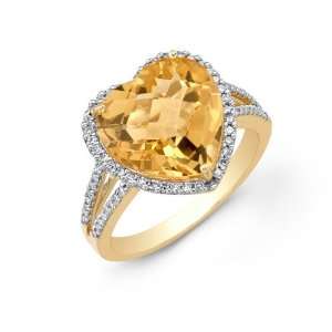 Victoria Kay 5 1/3ct Citrine and 1/4ct White Diamond Heart Shaped Ring 