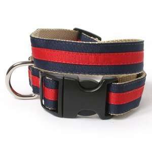  Navy and Red Stripe Dog Collar L(1IN) 