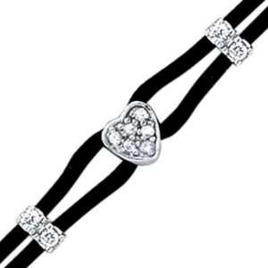   Silver Clear Cubic Zirconia Heart String Cord Bracelet   Length 18 cm