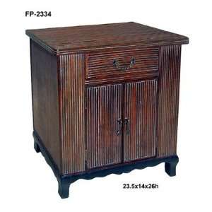  Wooden and Rattan Cabinet with One Drawer and Two Doors 