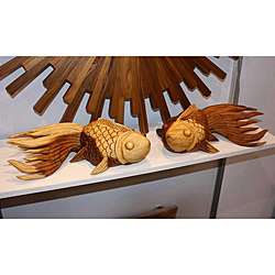  Wood Tung Oil Finish Carved Puff Fish (Thailand)  