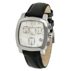   Mother of Pearl Chronograph Black Leather Strap Watch  