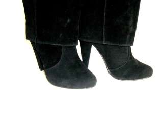 NEW Black Suede Knee Height Fold Over Closed toe Boots  
