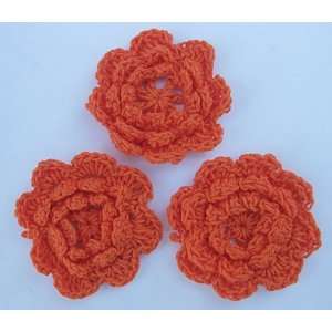  25pc Orange Handmade Crochet Flower Applique Embellishment 