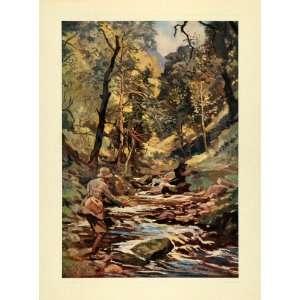  1937 Tipped In Print Devon Stream England Trout Fishing 