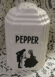 Vintage Art Deco Ironstone Pepper Shaker W/Black Silhouette  